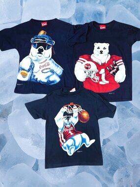 VTG 90s Coca-Cola Coke Polar Bear Sports T-Shirts Lot Single Stitch USA Size L